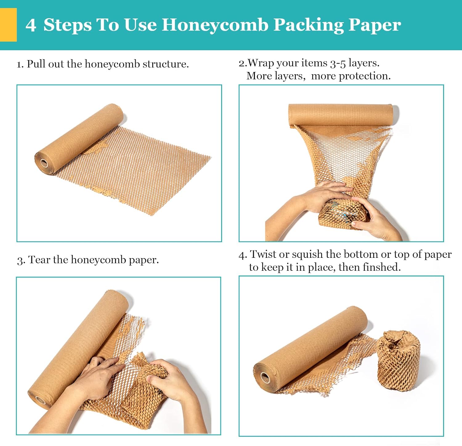 MCfleet 15"x135' Honeycomb Packing Paper Wrap Roll, Eco Friendly Packaging Material for Moving Shipping Gift Wrapping with 20 Fragile Stickers, Protective Recycled Cushion Wrap Suppliers Kraft Brown - Image 4